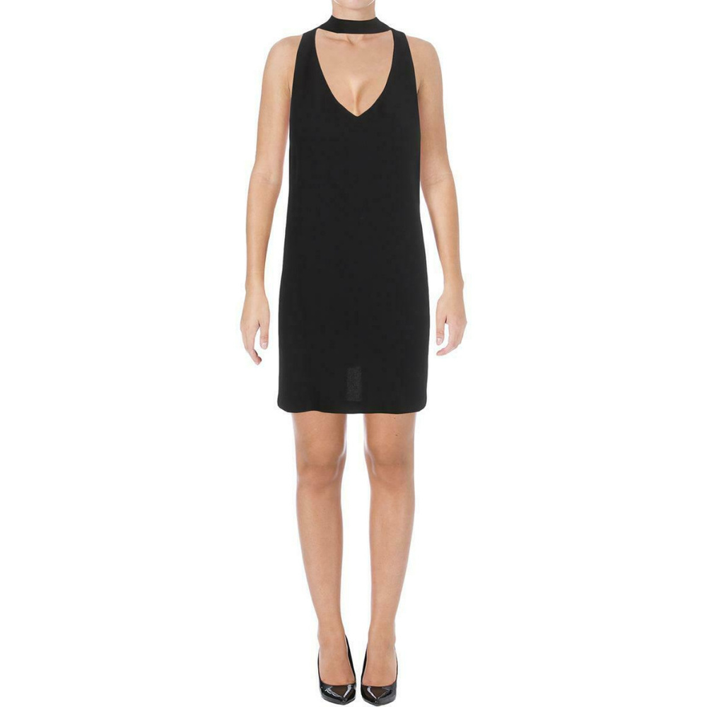 Aqua Black V Neck Choker Style Cocktail Dress